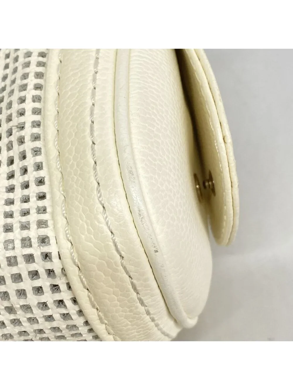 Chanel Shoulder Bag Perforated Leather Ivory Silver